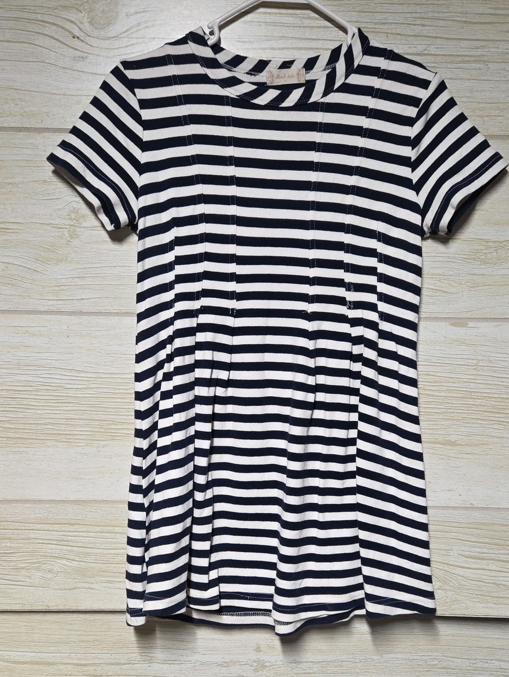 Navy & White Striped Short Sleeve Dress